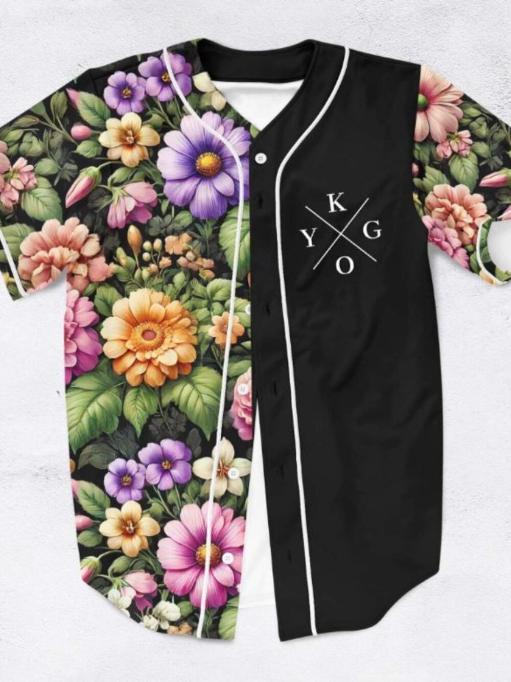 Kygo Floral Baseball Jersey Black Split EDM Festival Tropical Unisex